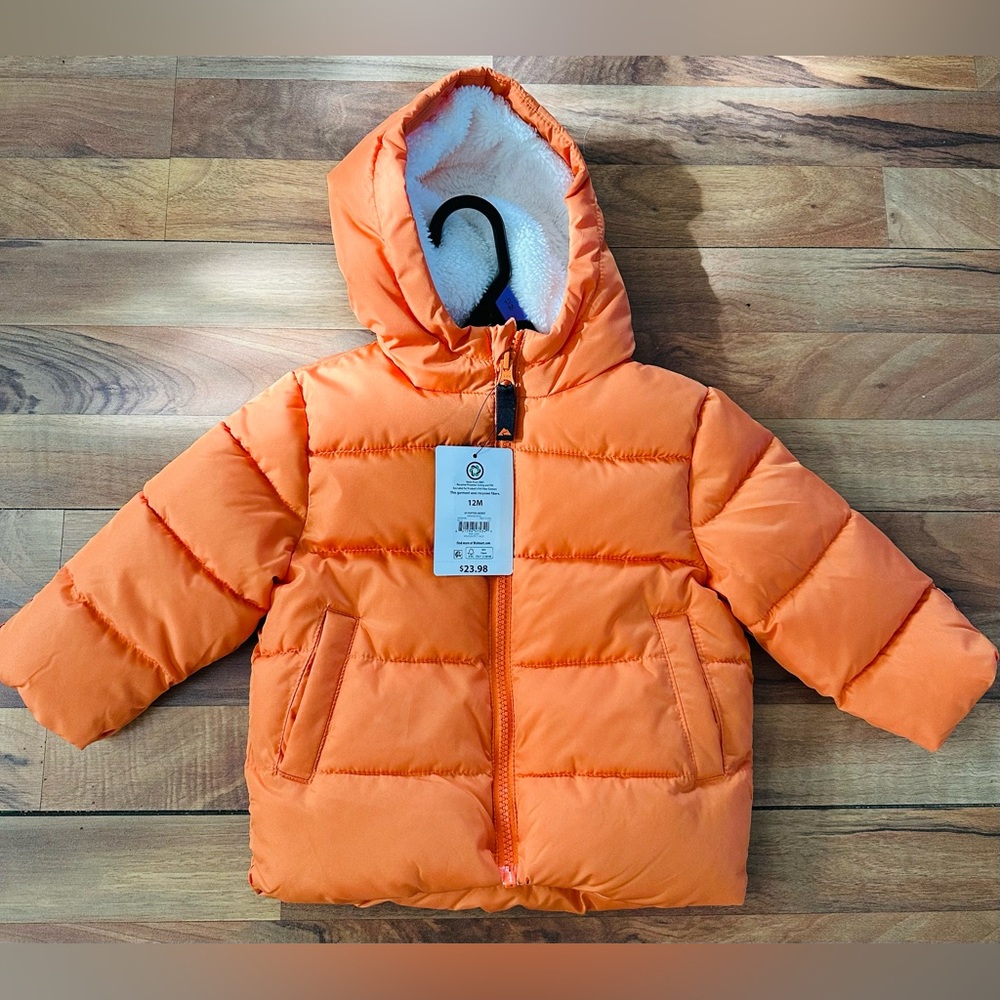 Ozark Trail Kids Bright Orange Puffer Jacket w/ foldover sleeve